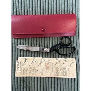 Vintage Wiss Pinking Shears with Red Leather Case - Vintage Sewing Scissors